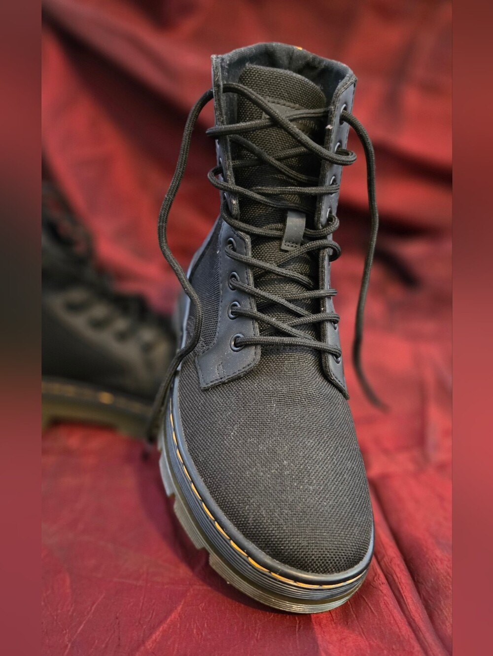 Men's Black Lace-Up Canvas Combat Boots